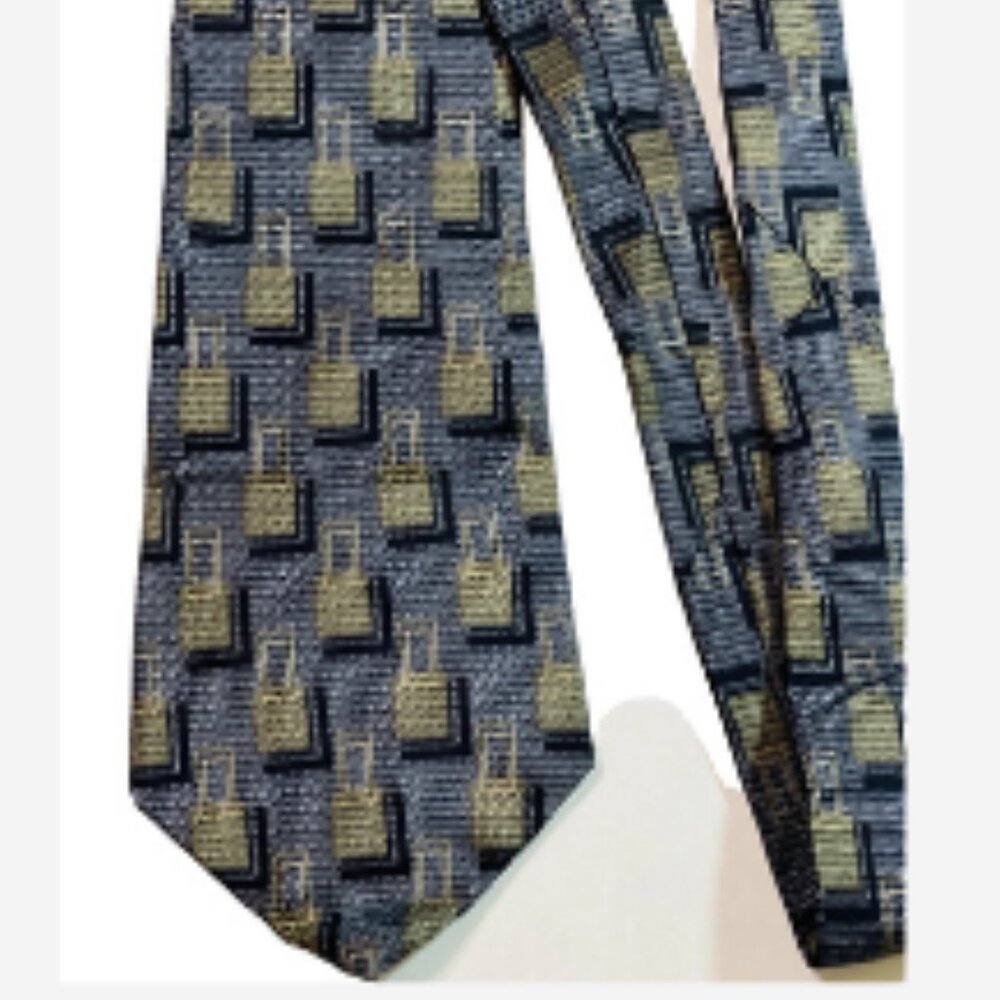 Barrington Men's Tie Geometric Design Blue/Green/Purple 100% Silk Made in USA